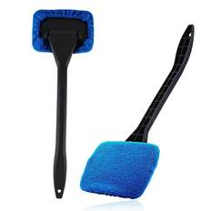 TEMU Complete Car Window Cleaning Kit With Retractable Handle - Blue Microfiber Cloth And Scraper For Windshield Interior And Exterior Maintenance, Plastic Construction, Car Cleaning Accessories