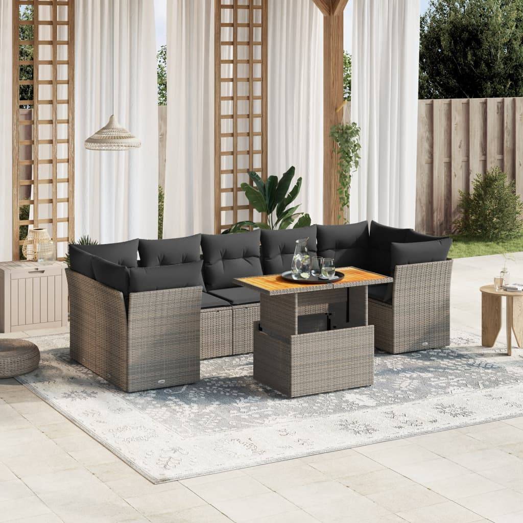Sofasæt Til Haven 8 Dele Med Hynder Polyrattan - grå og mørkegrå / 3x midterdel 4x hjørnedel bord