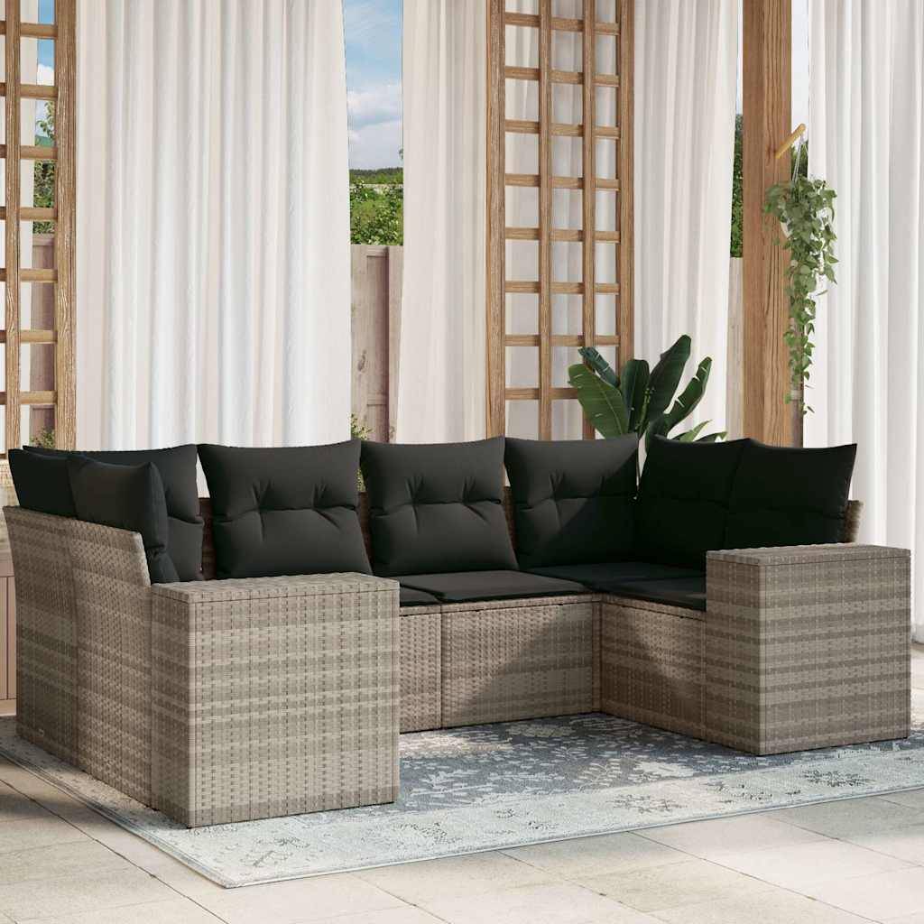 Sofasæt Til Haven 6 Dele Med Hynder Polyrattan - Lysegrå og mørkegrå