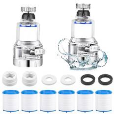 MplehDa Vattenfilter för kran, 2 stycken kranfilter, 360° kran vattenfilter med 3 sprayfunktion, vattenfilter med 6 PP-bomullselement, vattenkran avkalkningsmedel fäste för kök badrum