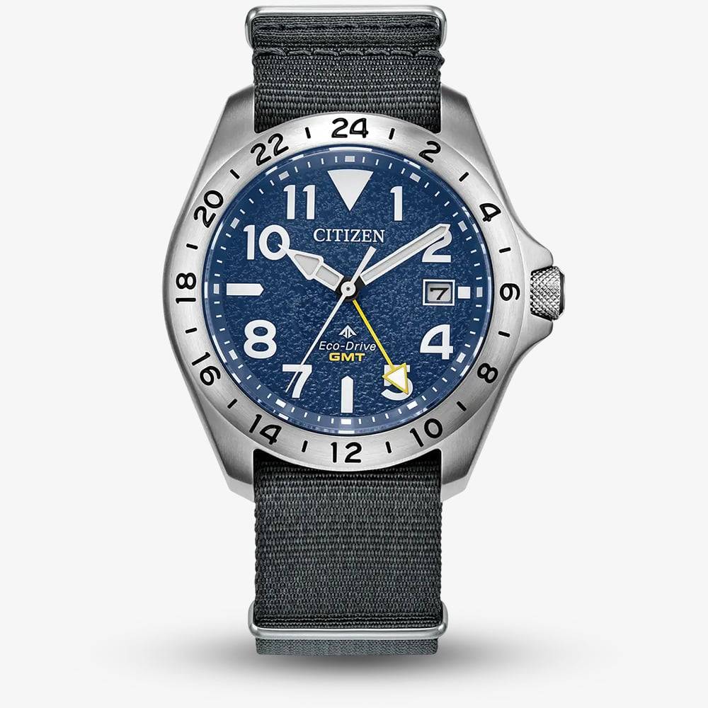 Citizen Mens Promaster Land GMT Grey Nylon Strap Watch BJ7150-09L - Blue