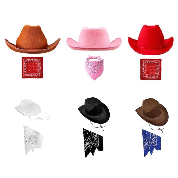 Andningsbar Cowboyhatt Bandana-paket Barn Utklädnadskostym Festtillbehör Bekvämt Kostymtillbehör rosa