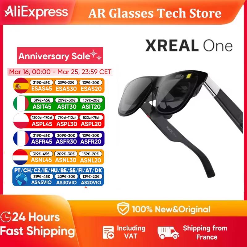 Xreal One AR Smart Glasses 3840X1080 Native 3DoF X1 Chip 50° FOV Ultra Large Viewing Angle Glasses for iPhone 17/16 SteamDeck