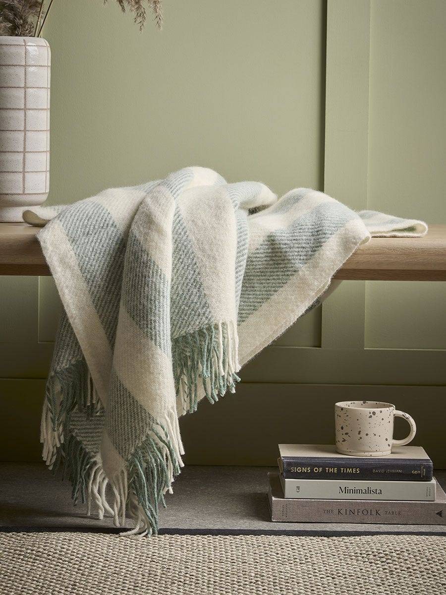 Luxe Stripe Wool Throw - Eucalyptus
