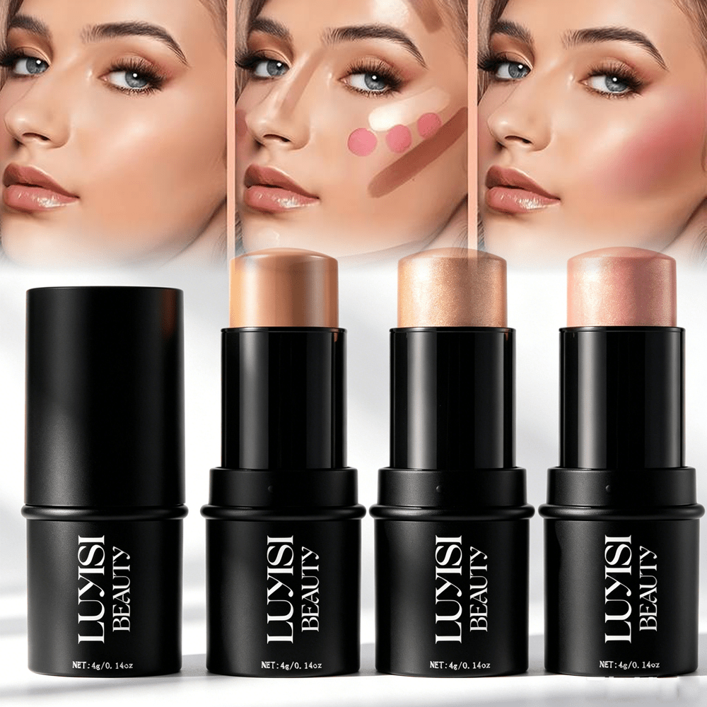 3pcs Contour Stick Set With Highlighter, Blush, Bronzer - Waterproof Cream For Tones, Buildable Coverage, Sculpting And Highlighting For Face - For Halloween And Christmas Looks