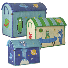 Rice - Raffia Toy Baskets with Monsters Theme - Vibrant - Set of 3