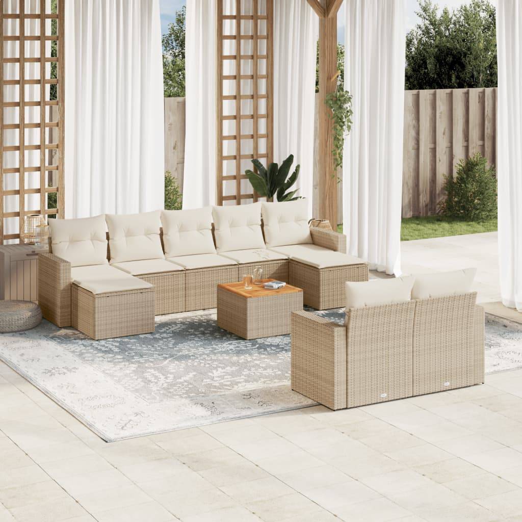Sofasæt Til Haven 10 Dele Med Hynder Polyrattan - beige og cremefarvet