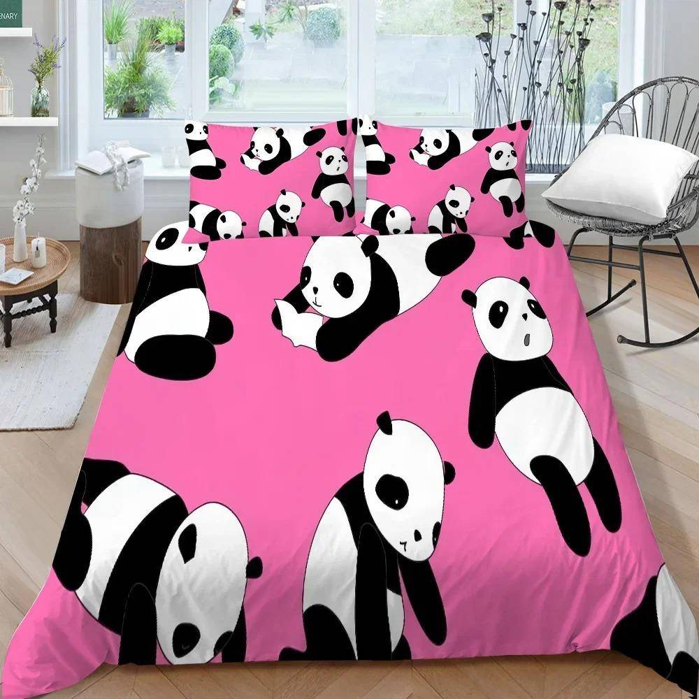 Panda Sängkläder Set för Barn Pojkar Flickor Söt Tecknad Jättepanda Påslakanset KingQueen Storlek Gul Mjuk Polyester Täcke EU Double 200x200cm