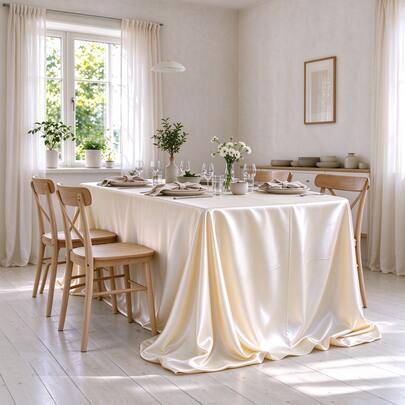 102 x 58 tum satinduk, rektangulär sängkjol, silkeslent tyg, champagnefärgad festduk lämplig för rektangulära matbord, fester, helgdagar, bröllop (elf - Beige (Multi-size)