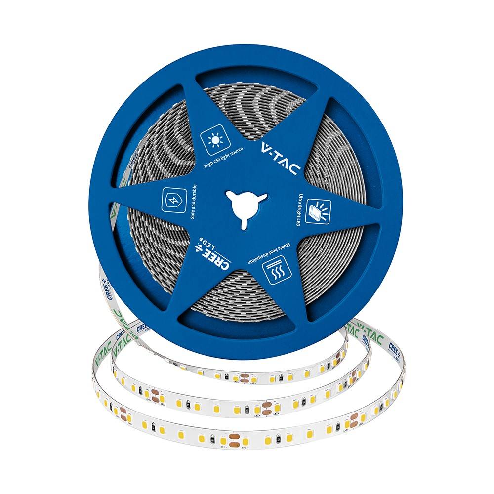 120 VT-2835 LED ljuslist 10W/m - Cree chip 6500K IP20 24V 8mm dubbel PCB (10m/rulle)(pris/m) - Kulör : Kall