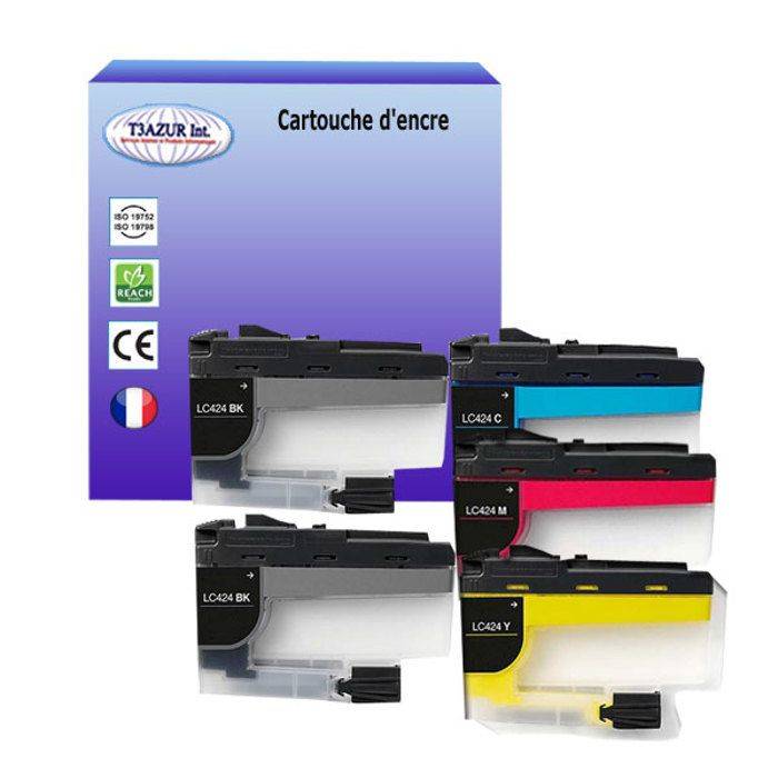T3AZUR - Pack of 5 Compatible Brother LC424 XL Cartridges for Brother DCP-J1200, DCP-J1200DW, DCP-J1200W, DCP-J1200WE