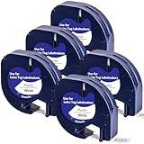 5-Pack Yuanqimm Ersättning för Dymo 91221 91201 S0721610 för Letratag Etikettband 12mm Plast Letra tag 12mm x 4m Etikett, Kompatibel med Dymo LT-100H LT110T LT100T QX50 XR XM 2000