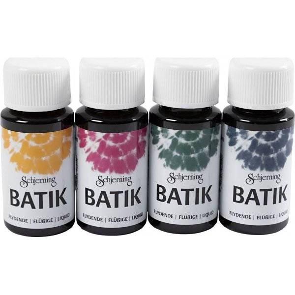 Batikfärg - marinblå - grön - rosa - majsgul - 4x50 ml