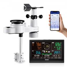 VEVOR 5-i-1 Wi-Fi Vejrstation, 190,5 mm VA Display, Trådløs soldrevet udendørs sensor, Regnmåler, Indendørs/Udendørs til vejrudsigt, vindhastighedsretning, temperatur, fugtighed, nedbør