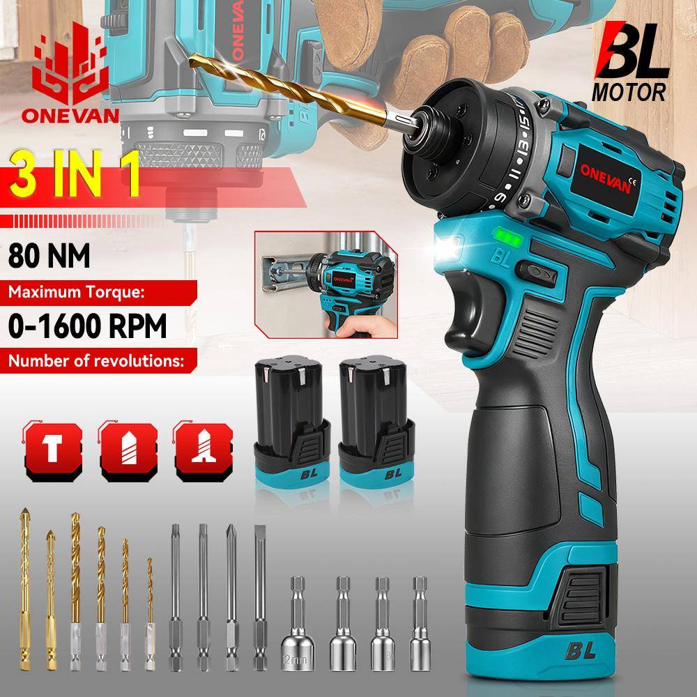 ONEVAN 21+2 Borstlös Elektrisk Skruvdragare Mini 3IN1 Sladdlös Skruvdragare Elektrisk Borrmaskin Hushåll Träborrning Reparationsverktyg 1x Battery-EU Plug