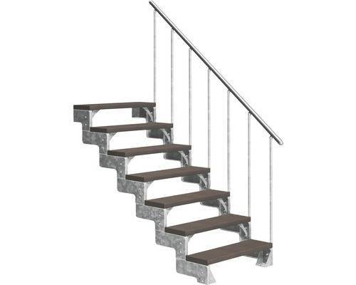 Utomhustrappa PERTURA Tallis mörkbrun med trappräcke 7 steg Trimax 100cm