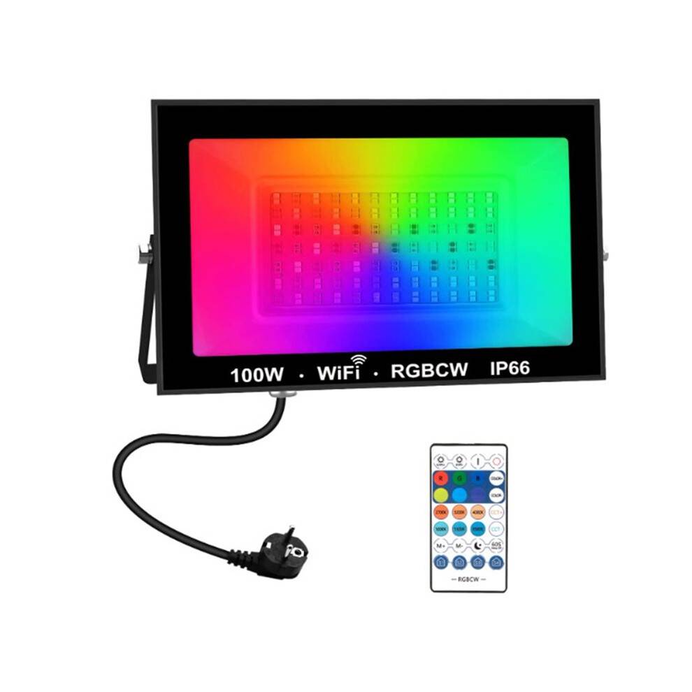 100W RGBCW LED Flood Light APP Remote Control Floodlight Outdoor Garden Lamp Decorative Wall Spotlight EU Plug