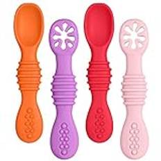 Vicloon Baby Learning Spoon Silikon, 4-delad startgrötskedsats, BPA-fri, matsked och barnsjukdomar för spädbarn och småbarn från 4 månader