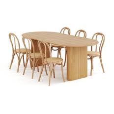 Matbord Neandir 220 cm Massiv Ek med 6 Matstolar Hembrug - Brun Matgrupp Bark