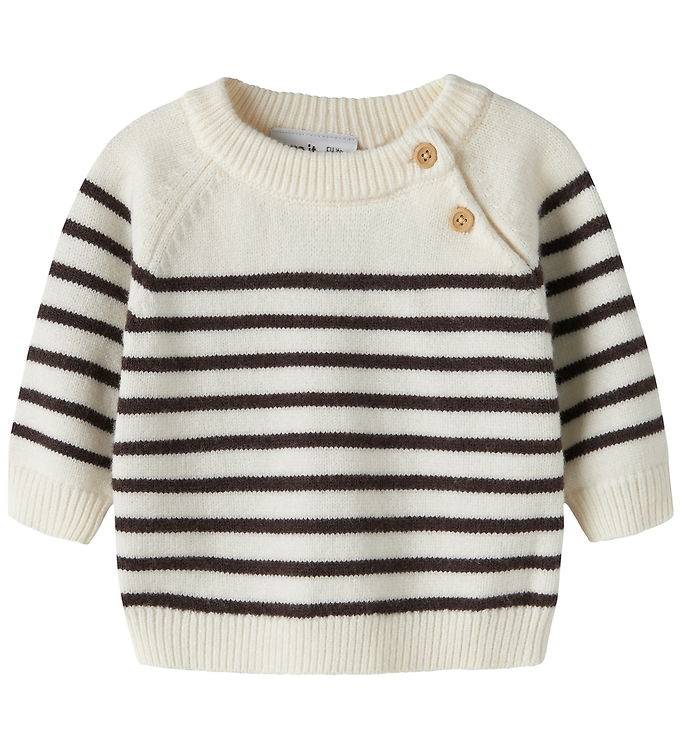 Name It Bluse - Strik - NbmOstripea - Antique White/Chocolate Pl - Name It - 1½ år (86) - Bluse