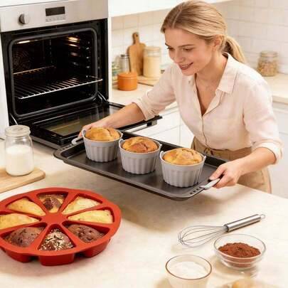 2 st/set non-stick kakformar, inklusive runda och triangulära silikonformer. Lämplig för små ugnar och mini-airfryers, perfekt för daglig hembakning s - Multifärgad (2 st blandat paket,1 st triangelform för kakor,1 muffin)