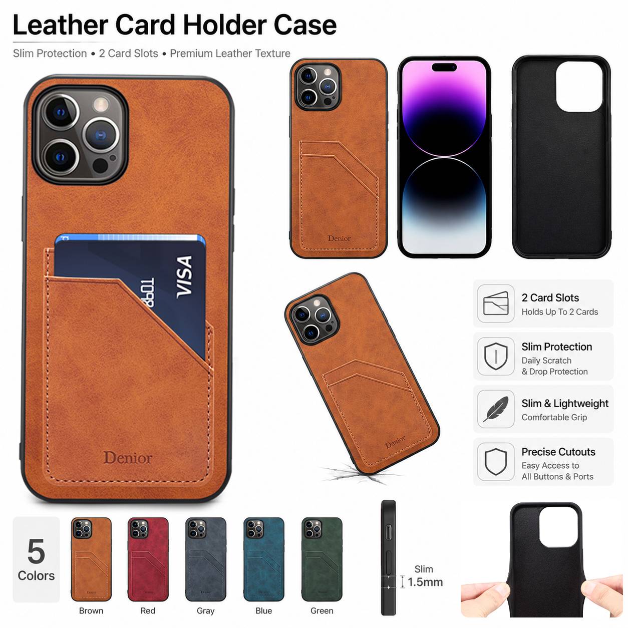 Denior For IPhone15 14 13 12 11 Mini Pro Max Shockproof Card Slot Phone Case For IPhone 7 8 Plus X Xs Xr Xs Max