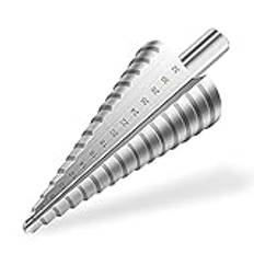 Flintronic Stegborr med skalor, Ø 4–32 mm, med 15 steg, konisk borr, rostfritt stål, bithållare, runt handtag, högkvalitativ HSS-borr för metall, trä, mässing, plast – silver