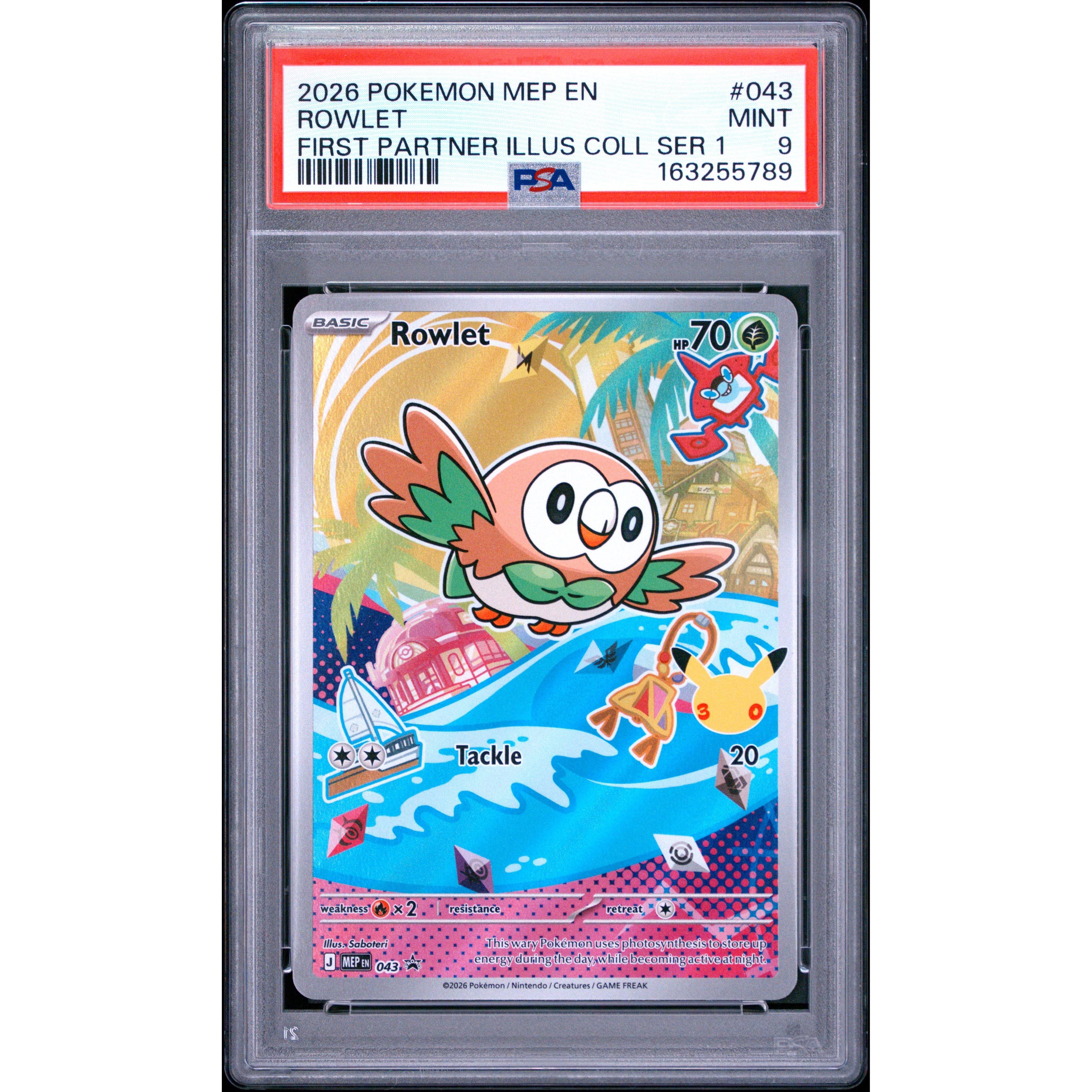 Pokémon TCG: Rowlet #043 PSA 9 - Mega Evolution Black Star Promo - Alm. moms