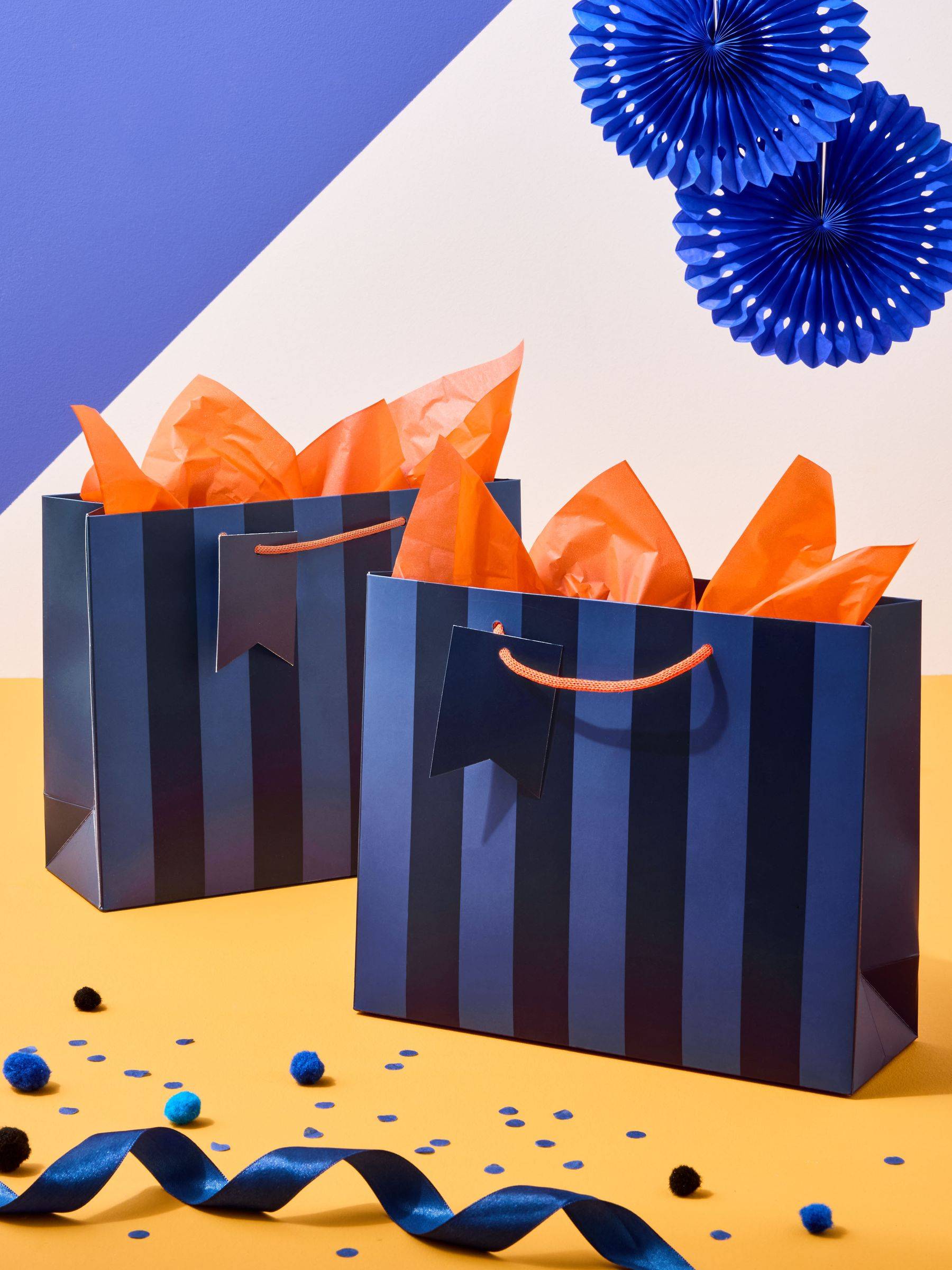 Next Set of 2 Blue Chunky Striped Medium Gift Bags