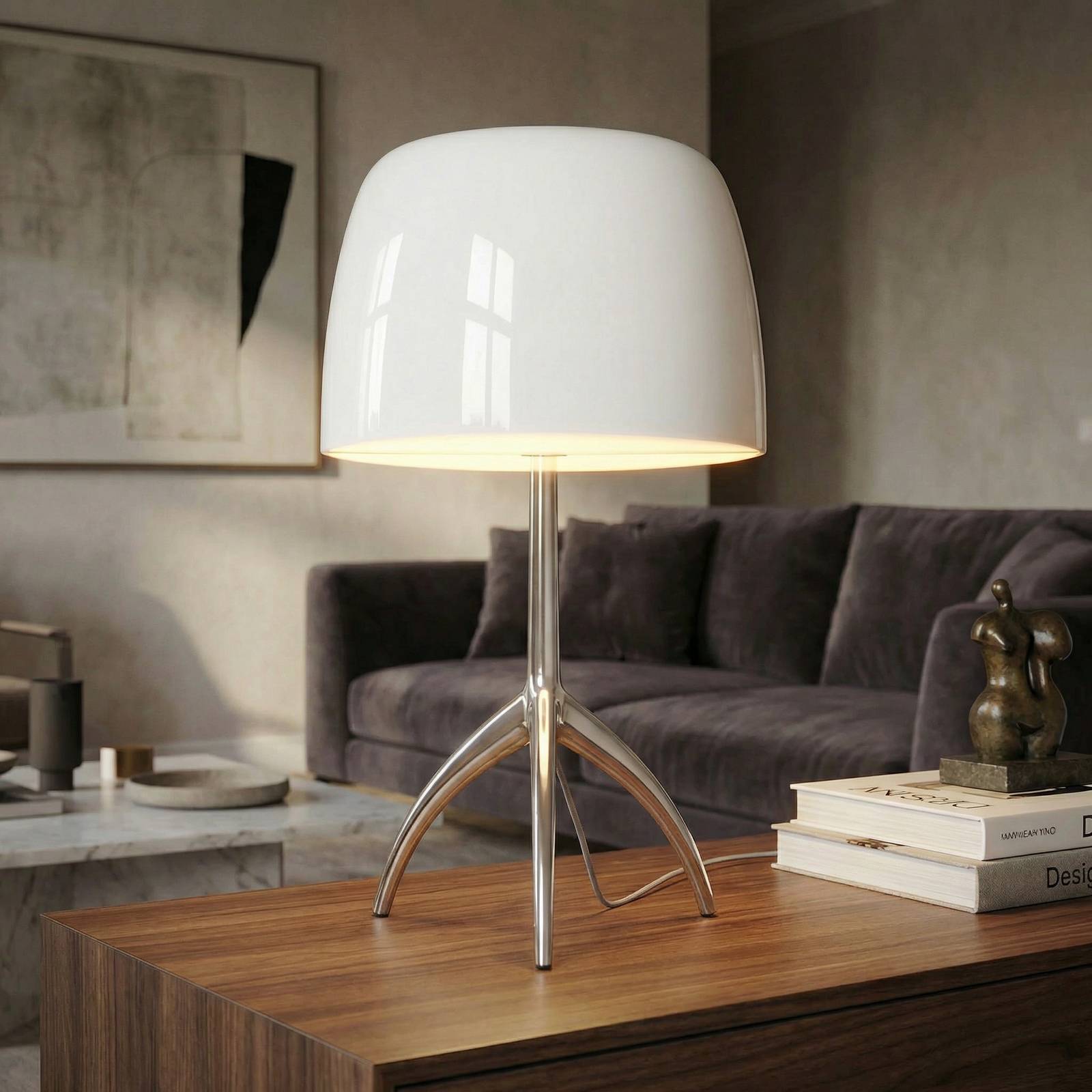 Foscarini Design bordslampa Lumiere grande, dimbar, Vitt / opal, Vardagsrum / matsal, Glas, Design, Bordslampa