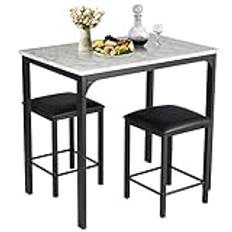COSTWAY 3-delat matbordsset, barbord set med 2 barstolar, matgrupp med vadderade stolar, köksbord, ståbord med metallram för matsal vardagsrum, 90 x 60 x 82 cm (vit), HW66121DE
