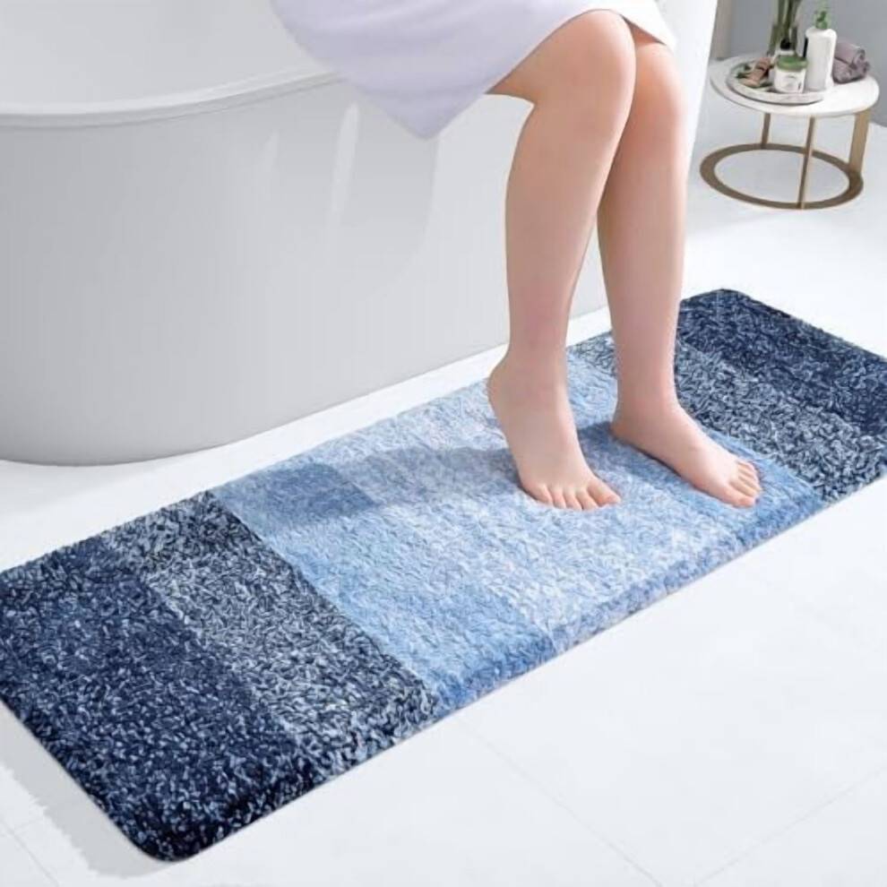 Badeværelsesløber tæppe marineblå 112x43 cm ekstra blød mikrofiber