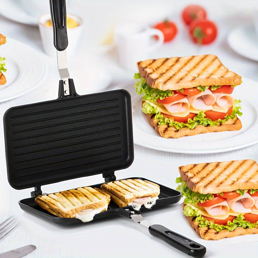 TEMU 1pc Double-sided Aluminum Sandwich Maker - Portable Breakfast Pan For Home & Outdoor Use, Easy Clean