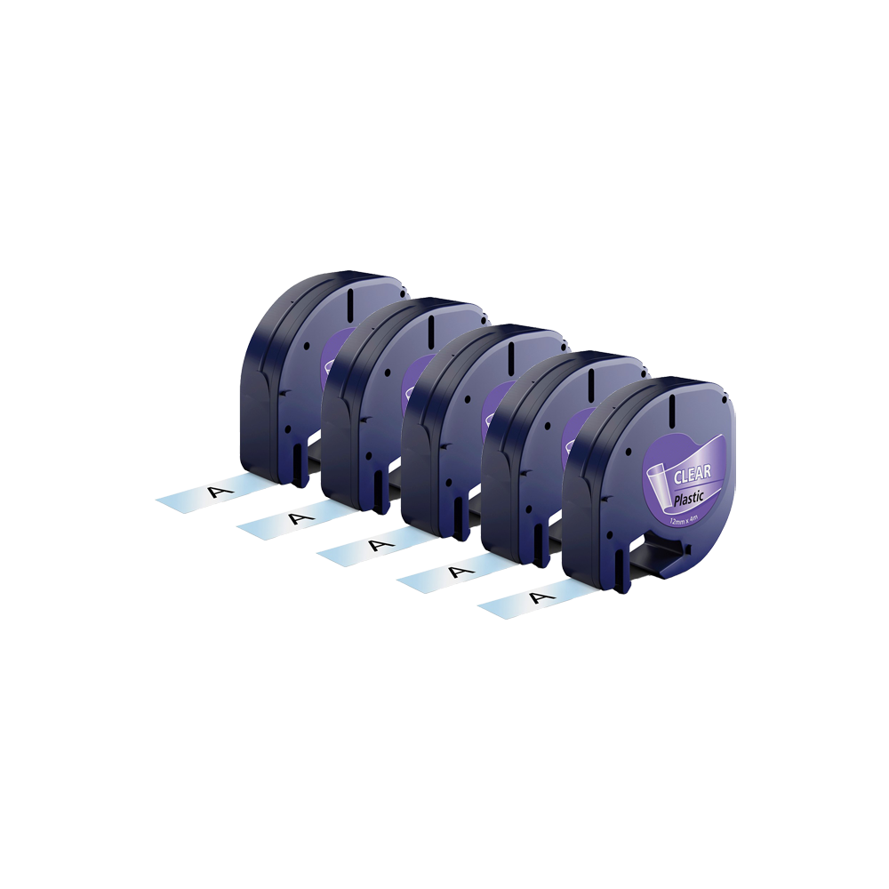 Rabatpakke - 5 stk Dymo 12267 sort på klar tape Kompatibel 12 mm x 4 m