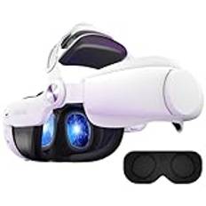 DESTEK QH3 Inget ansiktstryck Elite Strap kompatibel med Meta/Oculus Quest 2, dubbeljusterbar huvudrem med infällbara hörlurar, VR-tillbehör för förbättrad komfort och immunsion