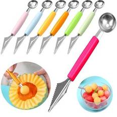 1 st Melon Baller Scoop Set Rostfritt stål dubbelhövdad snidkniv Vattenmelon Cantaloupe Scooper för att skära och ösa fruktmeloner - Multifärgad (En storlek, slumpmässig färg)