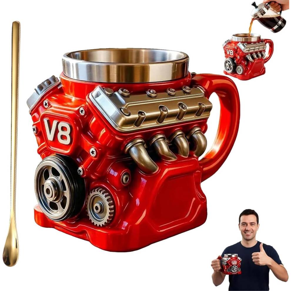 Retro V8-motor kaffekrus rustfrit stål 350ml