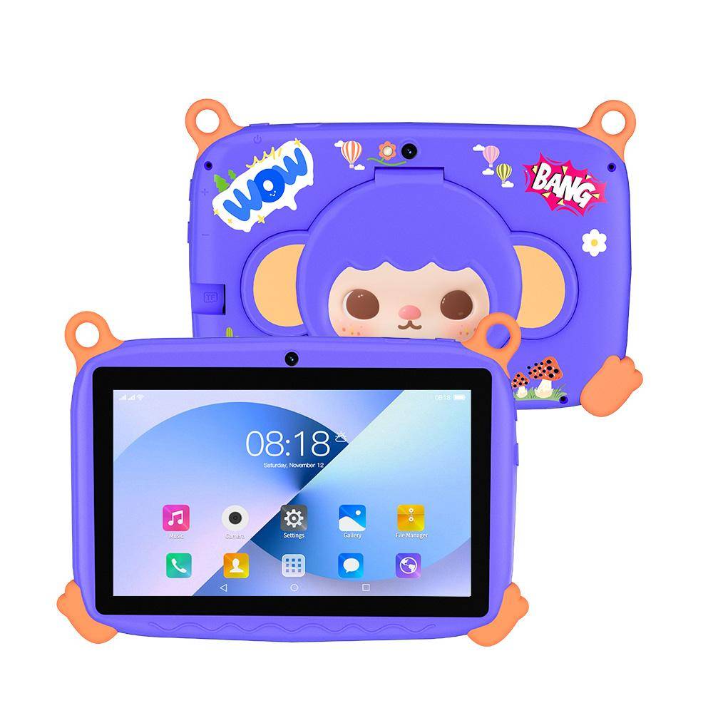 Kids 7 Inch Tablet with Cartoon Monkey Pattern 4GB RAM 64GB ROM Android 13 Google Certified Learning Education Games Standard Tab violett