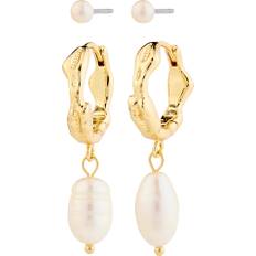 Pilgrim Jonne Pearl Earrings, 2in-1 set, Gold-plated one size - Ørestikker hos Magasin