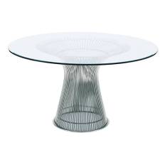 Knoll - Platner Dining Table, underrede i Polerad nickel, skiva i Klarglas - Matbord - Warren Platner - Transparent - Glas/Metall