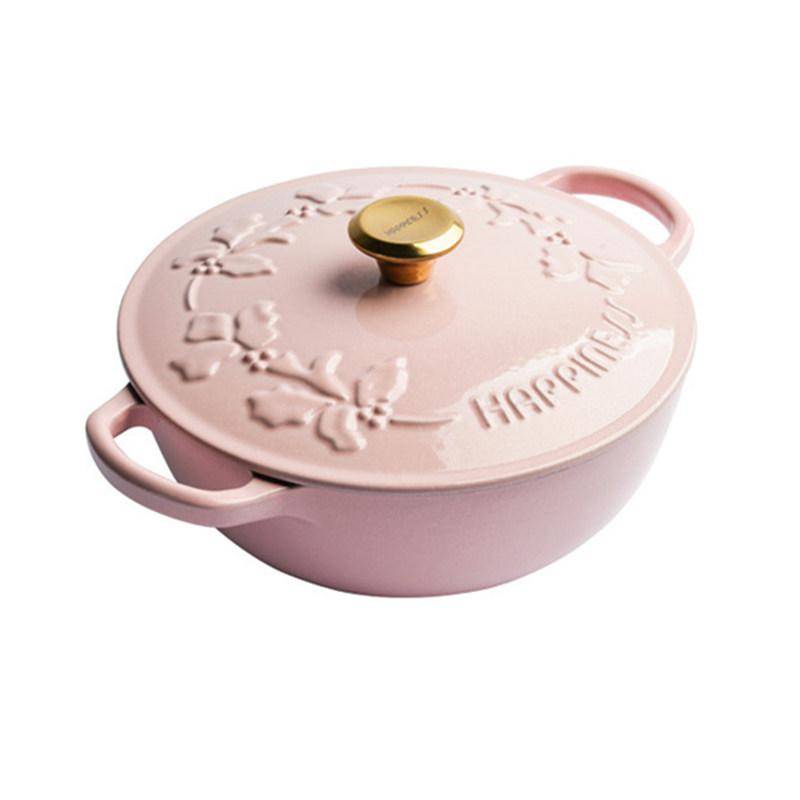 KITCHJOY 23 cm emaljerad gjutjärnsgryta 2,8 L tung soppgryta gryta för brödbakning och grytor non-stick gryta för långkok brown
