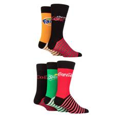 Mens and Women's 5 Pair Coca-Cola, Diet Coke, Fanta, Sprite and Cherry Coke Socks Assorted 4-8 Ladies