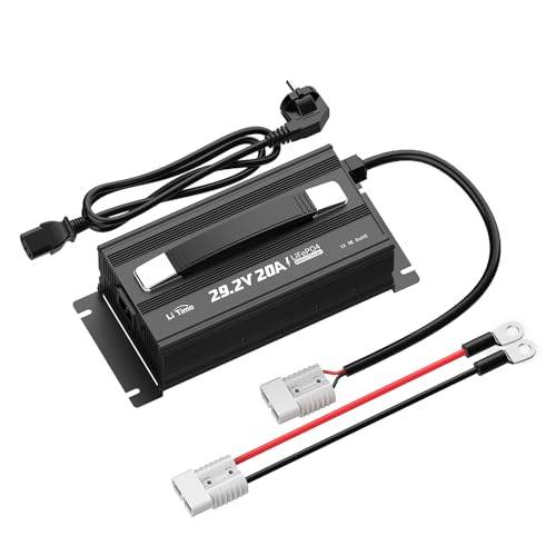 LiTime Caricabatterie al litio da 29,2 V, 20 A, con indicatori LED Anderson, 4 dispositivi di protezione integrati, caricatore ricaricabile LiFePO4 completamente automatico