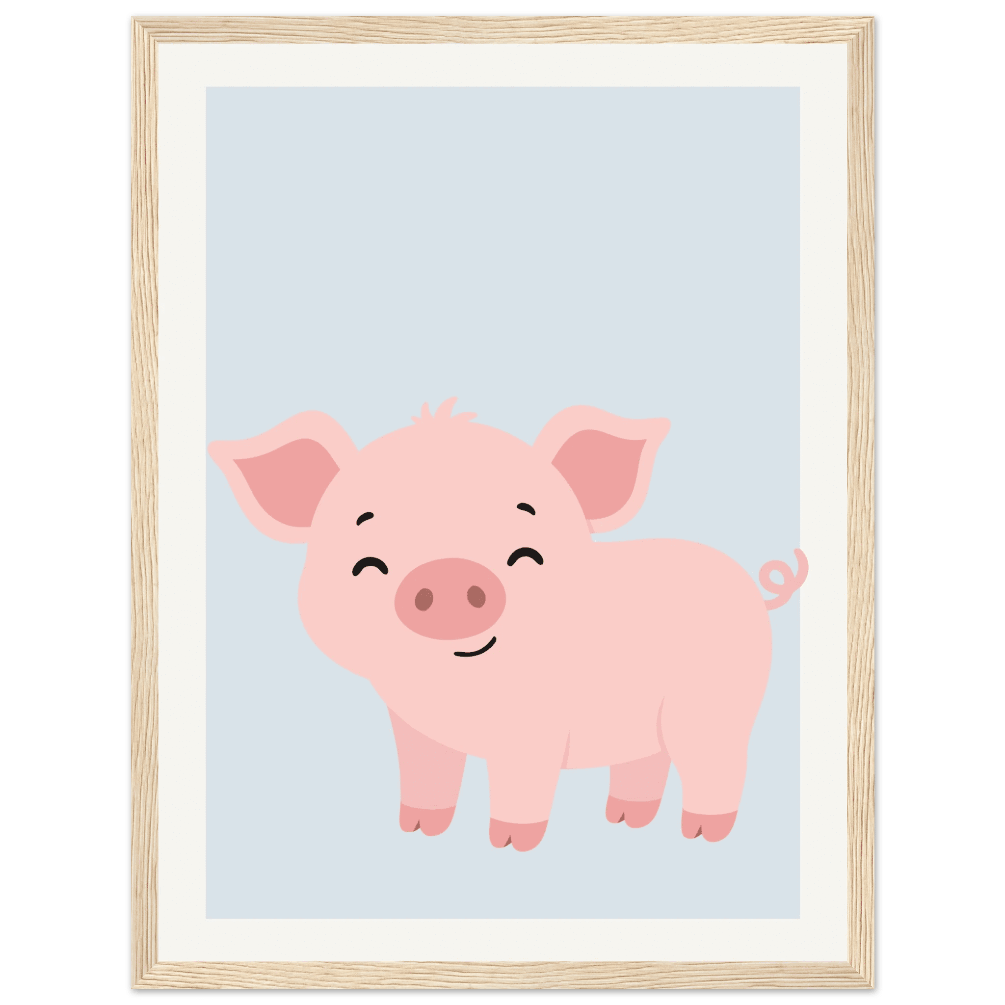 Söt liten gris poster-30x40 cm / 12x16″ / Med ram / Ljust trä