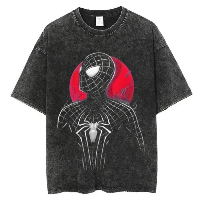 Vintage tvättad oversized kortärmad t-shirt med monokrom Spider-Man Symbiote-dräkt skissgrafiskt tryck cm svart