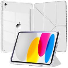 EspZanthic Fodral för iPad (A16) 11:e/10:e Generationen (2025/2022) med Pennhållare, Klar Transparent Tillbaka Skal 6-i-1 Visningsvinklar Stand Stötskyddad Tablett Case, Vit