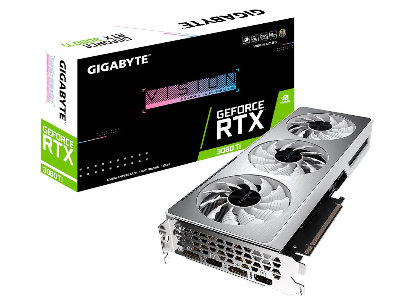 NVIDIA GIGABYTE GeForce RTX 3060 Ti VISION (rev. 2.0) 8G OC LHR Graphics Card (GV-N306TVISION OC-8GD Rev2) - One Size (One Size)