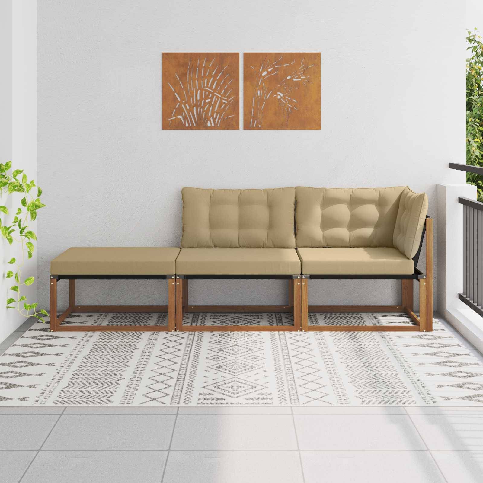 vidaXL Udendørs Sektionel Sofa Enheder med pude 3 Stk Naturfarvet