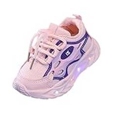 OBiQuzz nätskor mode LED ljus baby skor casual barn skor pojkar flickor sandaler mjuka barn sportskor läderskor sneakers flickor 23, ROSA, 23 EU