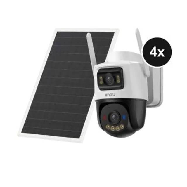 AOV Dual Kit 5+5MP - 10MP Dual-Lens WLAN & 4G Außenkamera mit Solarpanel & Always-On-Video - 4er-Set